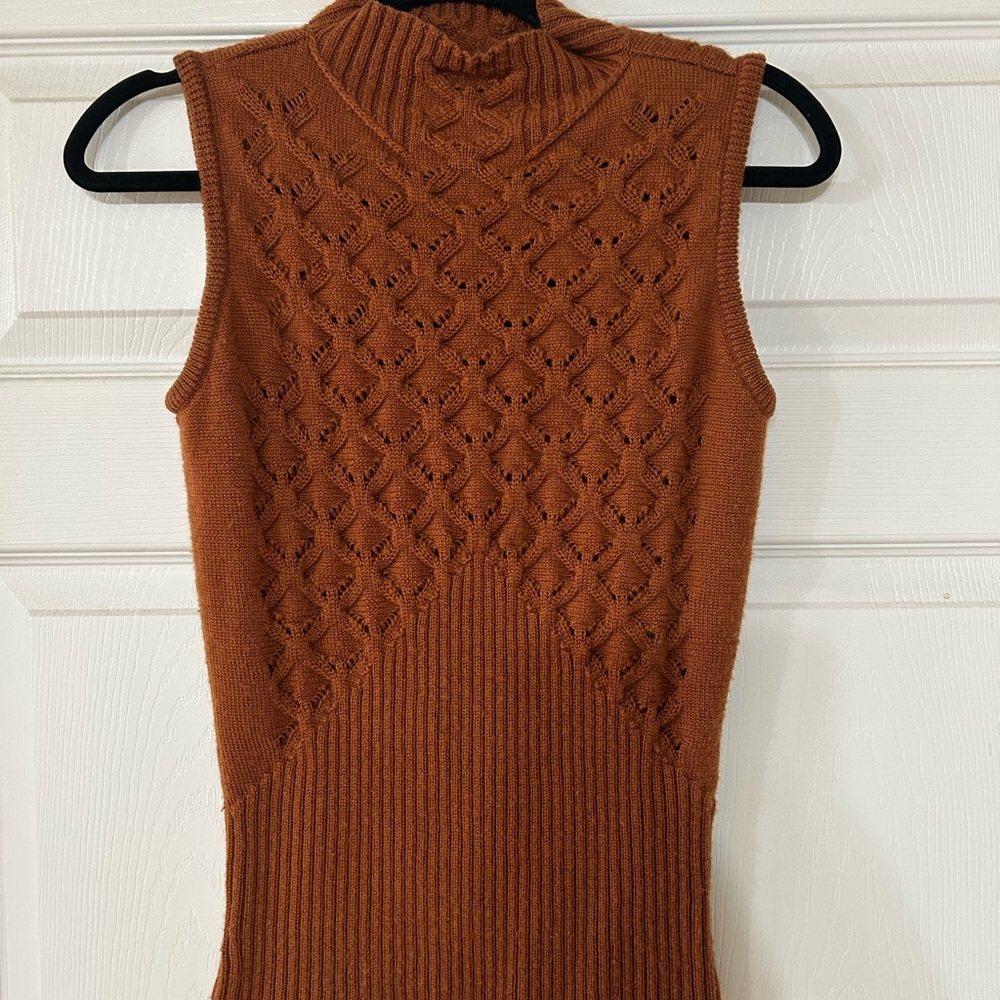 David Meister Wool Rust Sleeveless Turtleneck Sweater